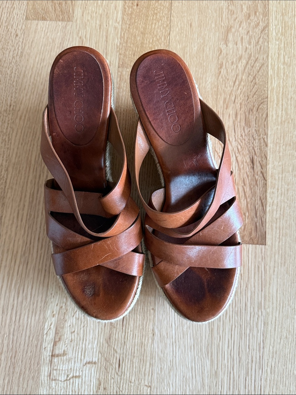 Jimmy Choo Brown Leather Wedge Sandals